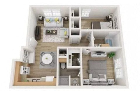Floor plan for 2 beds, 1.5 baths, 796 sqft